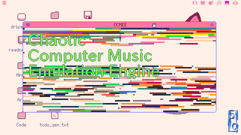 nondescript window with colors filling up that says Chaotic Computer Music Emulation Engine